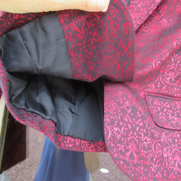 Last Chance NWT VINTAGE red & black print with shimmer blazer - Picture 8 of 16